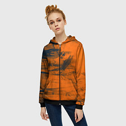 Толстовка на молнии женская Абстрактная оранжевая поверхность и чёрные тени, цвет: 3D-черный — фото 2