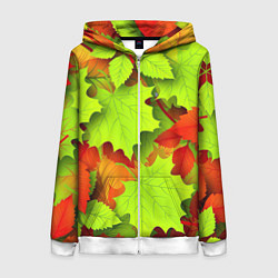 Толстовка на молнии женская Зелёные осенние листья, цвет: 3D-белый