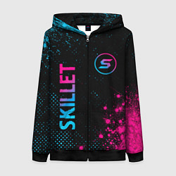 Толстовка на молнии женская Skillet - neon gradient: надпись, символ, цвет: 3D-черный