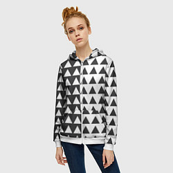 Толстовка на молнии женская Черно-белые треугольники паттерн, цвет: 3D-белый — фото 2