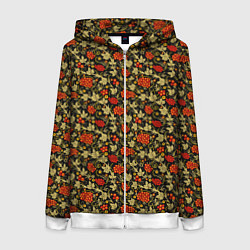 Толстовка на молнии женская Хохлома - красные ягоды, цвет: 3D-белый