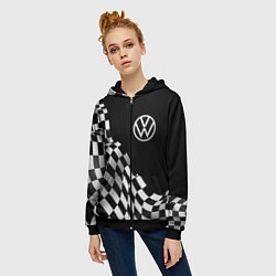 Толстовка на молнии женская Volkswagen racing flag, цвет: 3D-черный — фото 2
