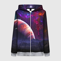 Толстовка на молнии женская Бесконечное космическое пространство - Планета, цвет: 3D-меланж