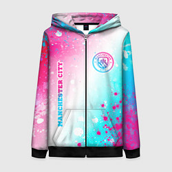 Женская толстовка на молнии Manchester City neon gradient style: надпись, симв