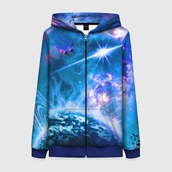 Толстовка на молнии женская Космос - планета и яркая звезда, цвет: 3D-синий