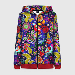 Толстовка на молнии женская Multicolored floral patterns, цвет: 3D-красный