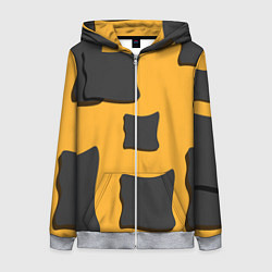 Толстовка на молнии женская Оранжевая абстракция и тёмные фигуры, цвет: 3D-меланж