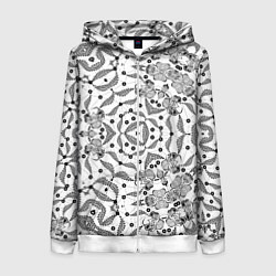 Толстовка на молнии женская Орнамент цветочный кружевной, цвет: 3D-белый