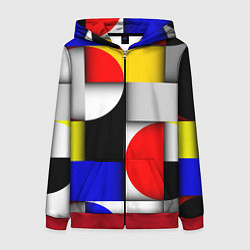 Толстовка на молнии женская Оптическая иллюзия из кругов, прямоугольников и фи, цвет: 3D-красный