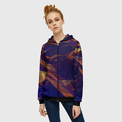 Толстовка на молнии женская Бриллиантовые синие и оранжевые волны, цвет: 3D-черный — фото 2