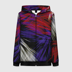 Толстовка на молнии женская Белые и красные лучи, цвет: 3D-черный