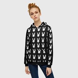 Толстовка на молнии женская Bunny pattern black, цвет: 3D-черный — фото 2