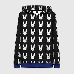 Толстовка на молнии женская Bunny pattern black, цвет: 3D-синий