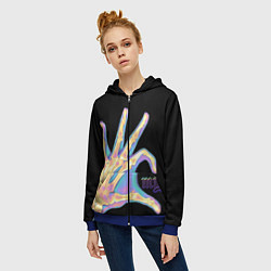 Толстовка на молнии женская Сердечко левой рукой - неоновый рентген, цвет: 3D-синий — фото 2