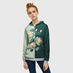 Толстовка на молнии женская Розы на зеленом фоне, цвет: 3D-меланж — фото 2