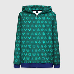 Толстовка на молнии женская Паттерн элементали под анемо, цвет: 3D-синий