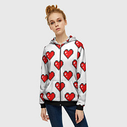 Толстовка на молнии женская Сердца в стиле пиксель-арт, цвет: 3D-черный — фото 2