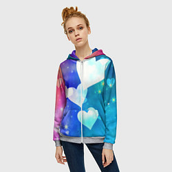 Толстовка на молнии женская Dreamy Hearts Multicolor, цвет: 3D-меланж — фото 2