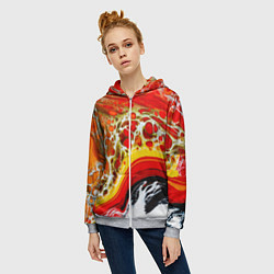 Толстовка на молнии женская Брызги краски - красные, оранжевые разводы, цвет: 3D-меланж — фото 2