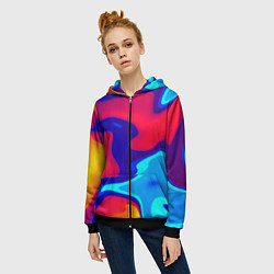 Толстовка на молнии женская Смесь красок ультрафиолет, цвет: 3D-черный — фото 2