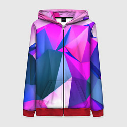 Женская толстовка на молнии Neon blue polygons