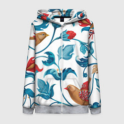 Женская толстовка на молнии Узоры и птицы