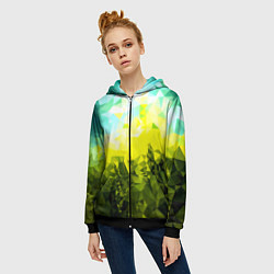 Толстовка на молнии женская Green abstract colors, цвет: 3D-черный — фото 2