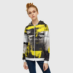 Толстовка на молнии женская Черно-желтая абстракция, нейросеть, цвет: 3D-белый — фото 2