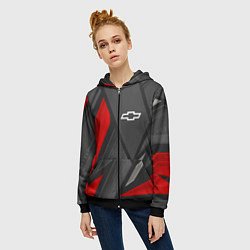 Толстовка на молнии женская Chevrolet sports racing, цвет: 3D-черный — фото 2