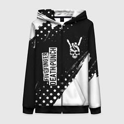 Толстовка на молнии женская Five Finger Death Punch и рок символ на темном фон, цвет: 3D-черный