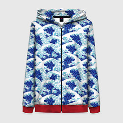 Женская толстовка на молнии Японские синие волны