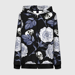 Толстовка на молнии женская Черепа с розами, цвет: 3D-черный