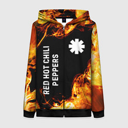 Толстовка на молнии женская Red Hot Chili Peppers и пылающий огонь, цвет: 3D-черный