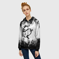 Толстовка на молнии женская Японский дракон с иероглифами, цвет: 3D-черный — фото 2