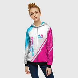Толстовка на молнии женская Bungo Stray Dogs neon gradient style: надпись, сим, цвет: 3D-черный — фото 2