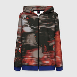 Толстовка на молнии женская Чёрные и красные волны, цвет: 3D-синий