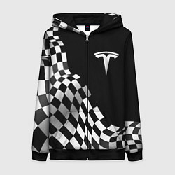 Толстовка на молнии женская Tesla racing flag, цвет: 3D-черный