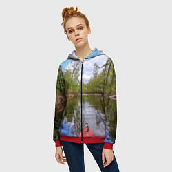 Толстовка на молнии женская Красная байдарка, цвет: 3D-красный — фото 2