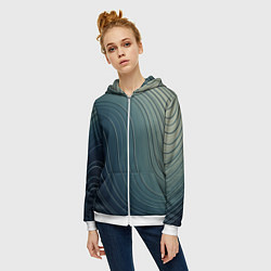 Толстовка на молнии женская Изогнутые линии сине-зеленый, цвет: 3D-белый — фото 2