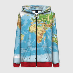 Толстовка на молнии женская Атлас мира, цвет: 3D-красный