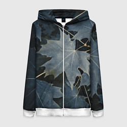 Толстовка на молнии женская Листовый синий паттерн, цвет: 3D-белый