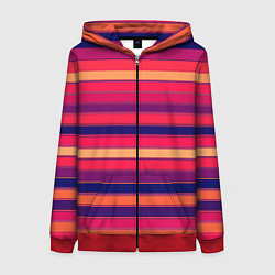 Толстовка на молнии женская Полосатый ярко-красный, цвет: 3D-красный