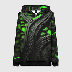 Женская толстовка на молнии Green black abstract