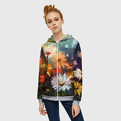 Толстовка на молнии женская Маслянные ромашки, цвет: 3D-меланж — фото 2