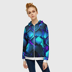 Толстовка на молнии женская Объемные неоновые плиты, цвет: 3D-белый — фото 2