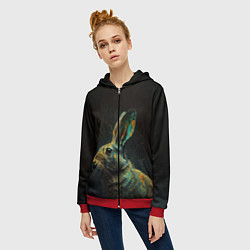 Толстовка на молнии женская Магический кролик, цвет: 3D-красный — фото 2