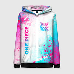 Женская толстовка на молнии One Piece neon gradient style: надпись, символ