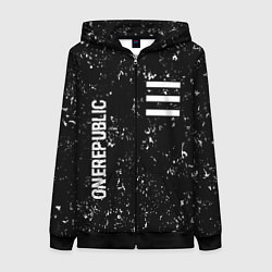 Толстовка на молнии женская OneRepublic glitch на темном фоне: надпись, символ, цвет: 3D-черный