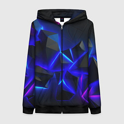 Толстовка на молнии женская Разлом плит из неона, цвет: 3D-черный