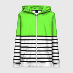Толстовка на молнии женская Полосатый ярко-салатовый, цвет: 3D-белый